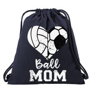 Ball Mom Heart Funny Soccer Volleyball Mom Drawstring Bag