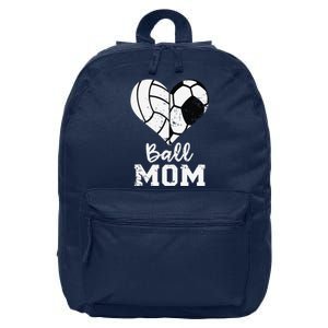 Ball Mom Heart Funny Soccer Volleyball Mom 16 in Basic Backpack