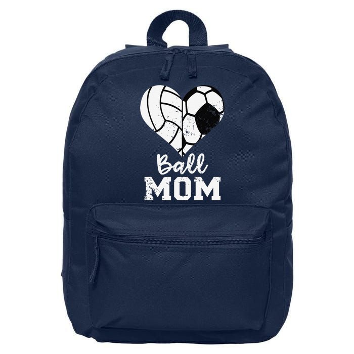 Ball Mom Heart Funny Soccer Volleyball Mom 16 in Basic Backpack