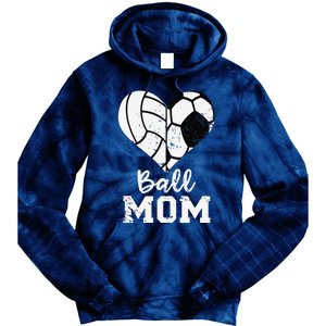 Ball Mom Heart Funny Soccer Volleyball Mom Tie Dye Hoodie