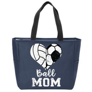 Ball Mom Heart Funny Soccer Volleyball Mom Zip Tote Bag