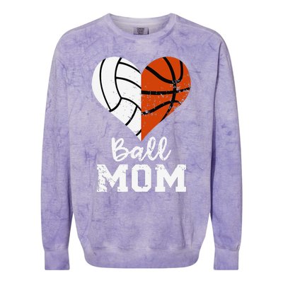 Ball Mom Heart Funny Volleyball Basketball Mom Colorblast Crewneck Sweatshirt