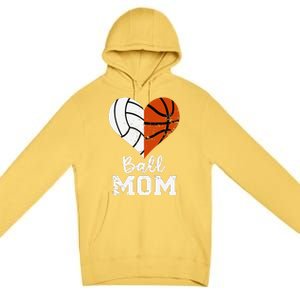 Ball Mom Heart Funny Volleyball Basketball Mom Premium Pullover Hoodie