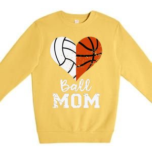 Ball Mom Heart Funny Volleyball Basketball Mom Premium Crewneck Sweatshirt