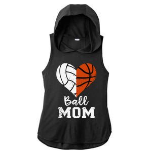 Ball Mom Heart Funny Volleyball Basketball Mom Ladies PosiCharge Tri-Blend Wicking Draft Hoodie Tank