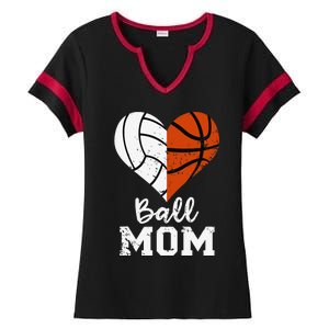 Ball Mom Heart Funny Volleyball Basketball Mom Ladies Halftime Notch Neck Tee