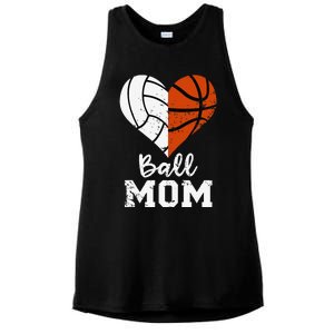 Ball Mom Heart Funny Volleyball Basketball Mom Ladies PosiCharge Tri-Blend Wicking Tank