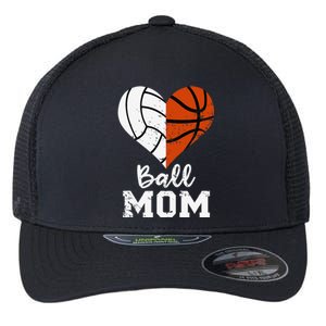 Ball Mom Heart Funny Volleyball Basketball Mom Flexfit Unipanel Trucker Cap