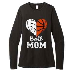 Ball Mom Heart Funny Volleyball Basketball Mom Womens CVC Long Sleeve Shirt