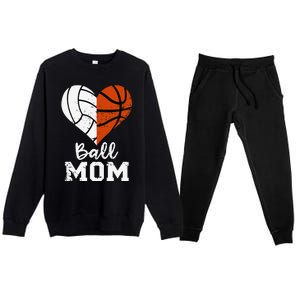 Ball Mom Heart Funny Volleyball Basketball Mom Premium Crewneck Sweatsuit Set