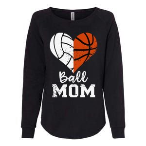 Ball Mom Heart Funny Volleyball Basketball Mom Womens California Wash Sweatshirt