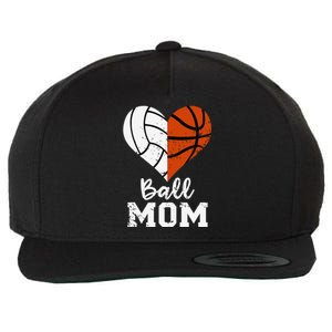 Ball Mom Heart Funny Volleyball Basketball Mom Wool Snapback Cap