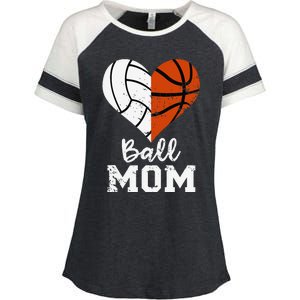 Ball Mom Heart Funny Volleyball Basketball Mom Enza Ladies Jersey Colorblock Tee