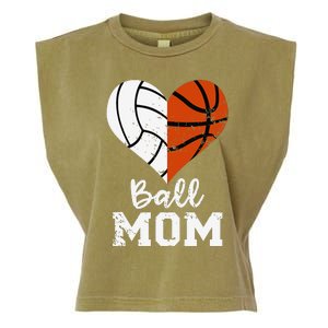 Ball Mom Heart Funny Volleyball Basketball Mom Garment-Dyed Women's Muscle Tee