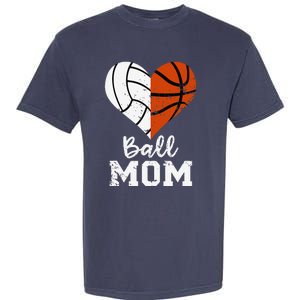 Ball Mom Heart Funny Volleyball Basketball Mom Garment-Dyed Heavyweight T-Shirt