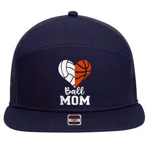 Ball Mom Heart Funny Volleyball Basketball Mom 7 Panel Mesh Trucker Snapback Hat