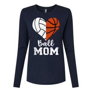 Ball Mom Heart Funny Volleyball Basketball Mom Womens Cotton Relaxed Long Sleeve T-Shirt