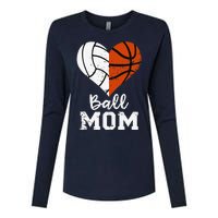 Ball Mom Heart Funny Volleyball Basketball Mom Womens Cotton Relaxed Long Sleeve T-Shirt