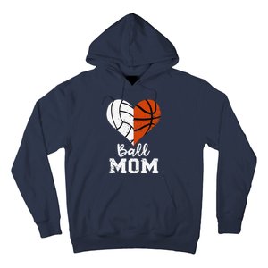 Ball Mom Heart Funny Volleyball Basketball Mom Hoodie