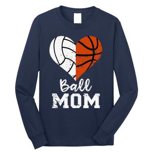 Ball Mom Heart Funny Volleyball Basketball Mom Long Sleeve Shirt