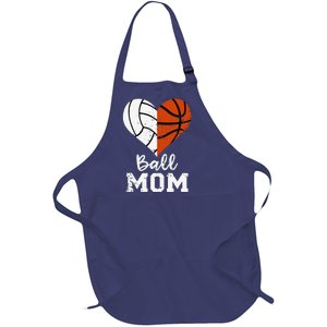 Ball Mom Heart Funny Volleyball Basketball Mom Full-Length Apron With Pockets