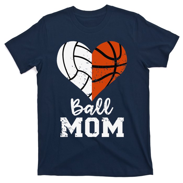 Ball Mom Heart Funny Volleyball Basketball Mom T-Shirt