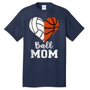 Ball Mom Heart Funny Volleyball Basketball Mom Tall T-Shirt