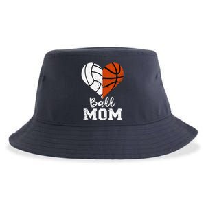 Ball Mom Heart Funny Volleyball Basketball Mom Sustainable Bucket Hat