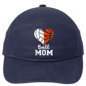 Ball Mom Heart Funny Volleyball Basketball Mom 7-Panel Snapback Hat