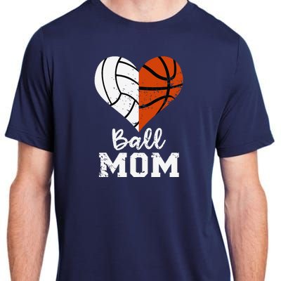 Ball Mom Heart Funny Volleyball Basketball Mom Adult ChromaSoft Performance T-Shirt