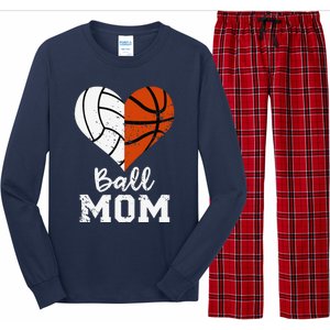 Ball Mom Heart Funny Volleyball Basketball Mom Long Sleeve Pajama Set