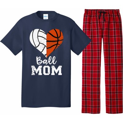 Ball Mom Heart Funny Volleyball Basketball Mom Pajama Set