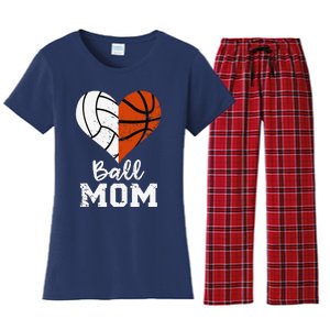 Ball Mom Heart Funny Volleyball Basketball Mom Women's Flannel Pajama Set