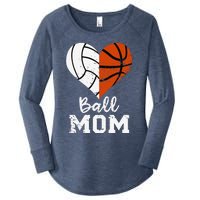 Ball Mom Heart Funny Volleyball Basketball Mom Women's Perfect Tri Tunic Long Sleeve Shirt