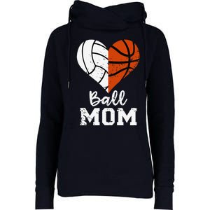 Ball Mom Heart Funny Volleyball Basketball Mom Womens Funnel Neck Pullover Hood