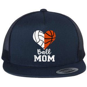 Ball Mom Heart Funny Volleyball Basketball Mom Flat Bill Trucker Hat