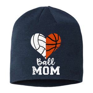 Ball Mom Heart Funny Volleyball Basketball Mom Sustainable Beanie