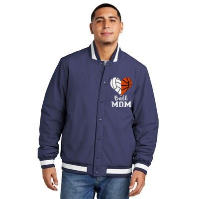 Ball Mom Heart Funny Volleyball Basketball Mom Insulated Varsity Jacket