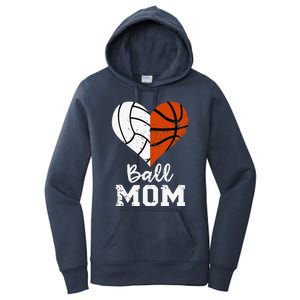 Ball Mom Heart Funny Volleyball Basketball Mom Women's Pullover Hoodie