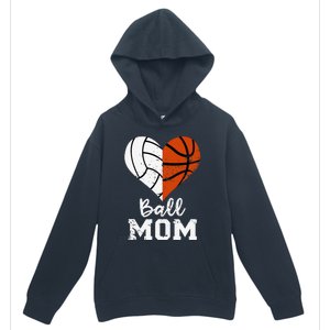 Ball Mom Heart Funny Volleyball Basketball Mom Urban Pullover Hoodie