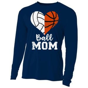 Ball Mom Heart Funny Volleyball Basketball Mom Cooling Performance Long Sleeve Crew