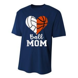 Ball Mom Heart Funny Volleyball Basketball Mom Performance Sprint T-Shirt