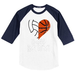 Ball Mom Heart Funny Volleyball Basketball Mom Baseball Sleeve Shirt