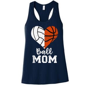 Ball Mom Heart Funny Volleyball Basketball Mom Women's Racerback Tank