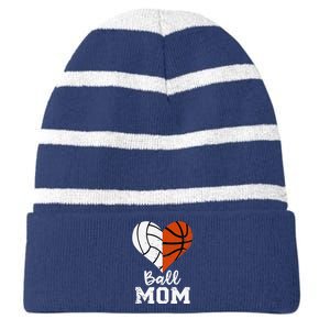 Ball Mom Heart Funny Volleyball Basketball Mom Striped Beanie with Solid Band