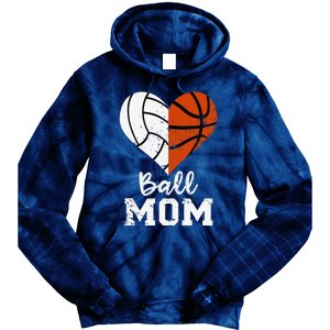 Ball Mom Heart Funny Volleyball Basketball Mom Tie Dye Hoodie