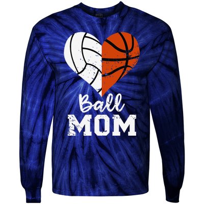 Ball Mom Heart Funny Volleyball Basketball Mom Tie-Dye Long Sleeve Shirt