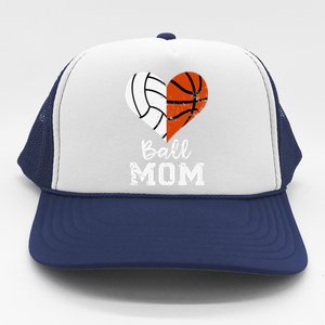 Ball Mom Heart Funny Volleyball Basketball Mom Trucker Hat