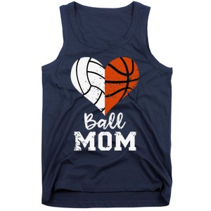 Ball Mom Heart Funny Volleyball Basketball Mom Tank Top