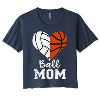 Ball Mom Heart Funny Volleyball Basketball Mom Women's Crop Top Tee